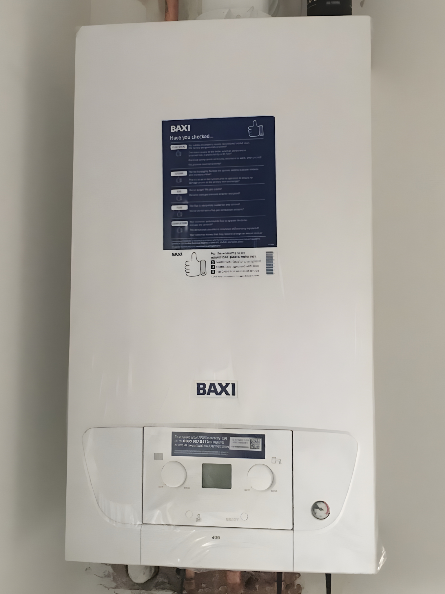 Freshly installed Baxi boiler in a clean utility space
